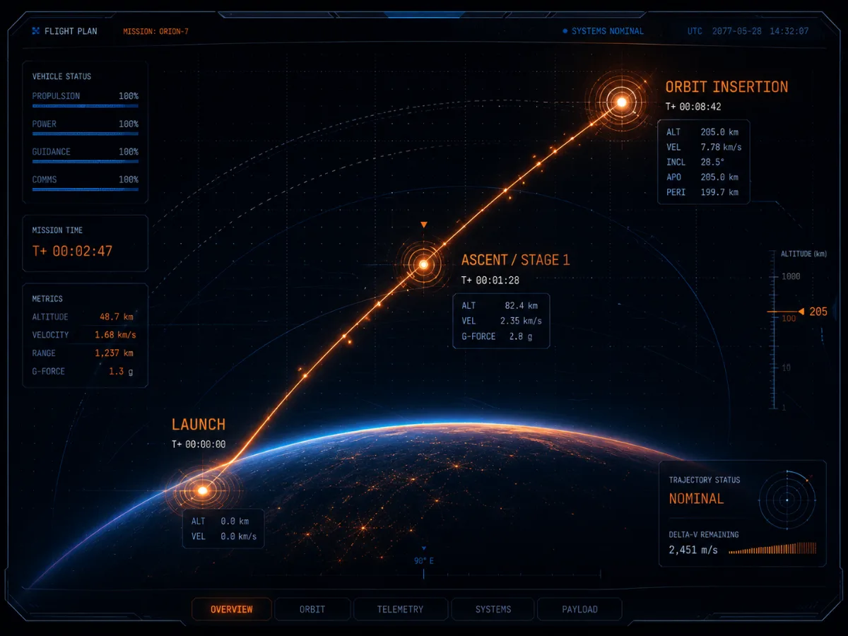 Flight plan — Launch to Orbit Insertion trajectory