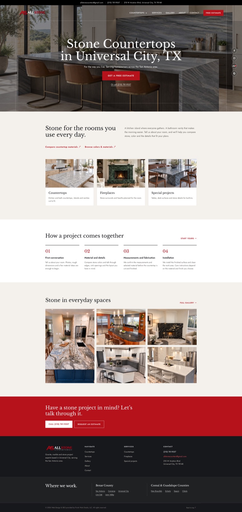 All Stone Counters website showing stone countertops and project services