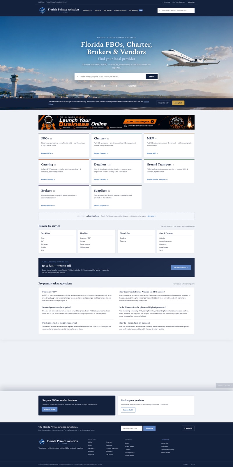 Florida Private Aviation directory website